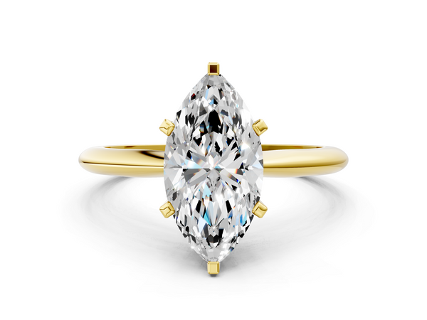 Yellow gold Marquise Cut Solitaire Ring with Four-Prong Setting on a Classic Band