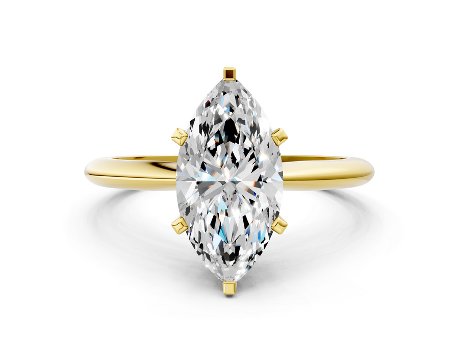 Yellow gold Marquise Cut Solitaire Ring with Four-Prong Setting on a Classic Band