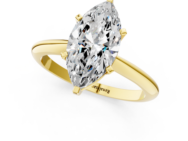 Yellow gold Marquise Cut Solitaire Ring with Four-Prong Setting on a Classic Band