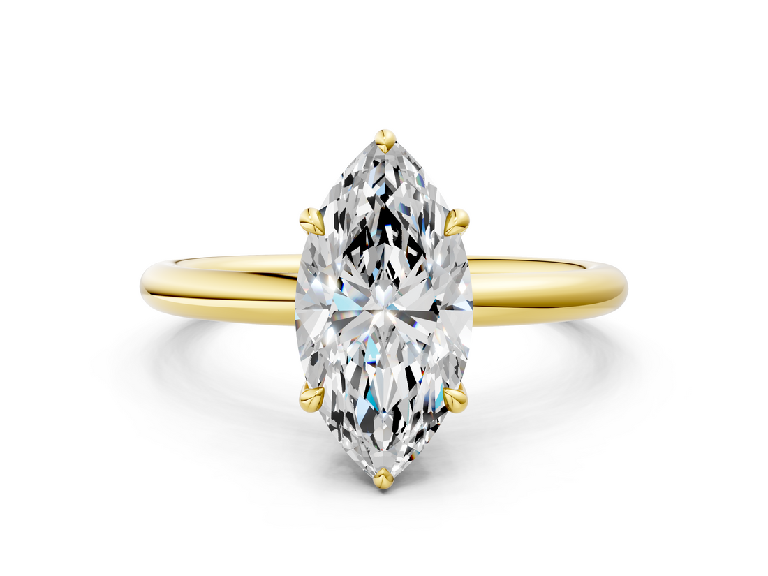 Yellow gold Marquise Cut Solitaire Ring with Thin Band and Four-Prong Setting_36