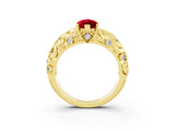 Yellow gold Marquise Cut Solitaire Ruby Leaf-Inspired Vine Band Ring with Prong Setting_3
