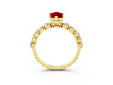 Yellow gold Marquise Cut Solitaire Ruby Ring with Pave Band and Four-Prong Setting_3
