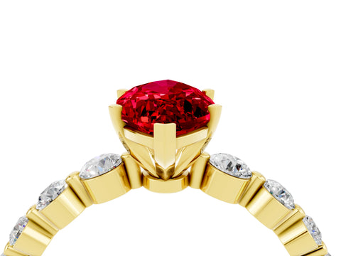 Yellow gold Marquise Cut Solitaire Ruby Ring with Pave Band and Four-Prong Setting_4