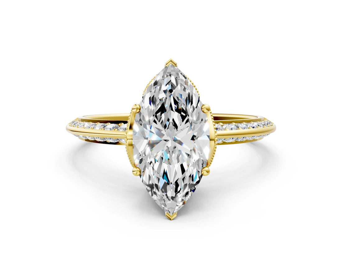 Yellow gold Marquise Cut Solitaire Split Shank Pave Diamond Engagement Ring with Four-Prong Setting_13