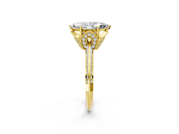 Yellow Gold Marquise Graduated Pave Engagement Ring Setting