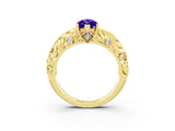 Yellow gold Marquise Cut Solitaire Tanzanite Leaf-Inspired Vine Band Ring with Prong Setting_3