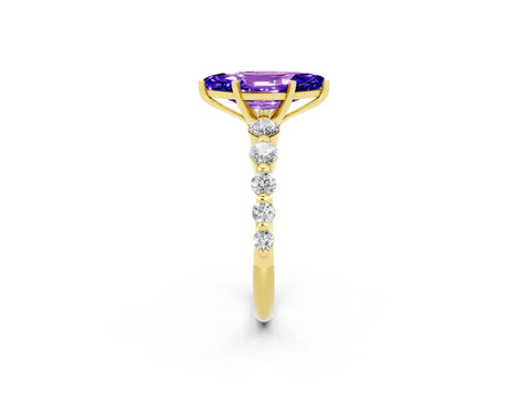 Yellow gold Marquise Cut Solitaire Tanzanite Ring with Pave Band and Four-Prong Setting_2