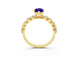 Yellow gold Marquise Cut Solitaire Tanzanite Ring with Pave Band and Four-Prong Setting_3