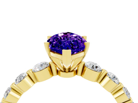 Yellow gold Marquise Cut Solitaire Tanzanite Ring with Pave Band and Four-Prong Setting_4