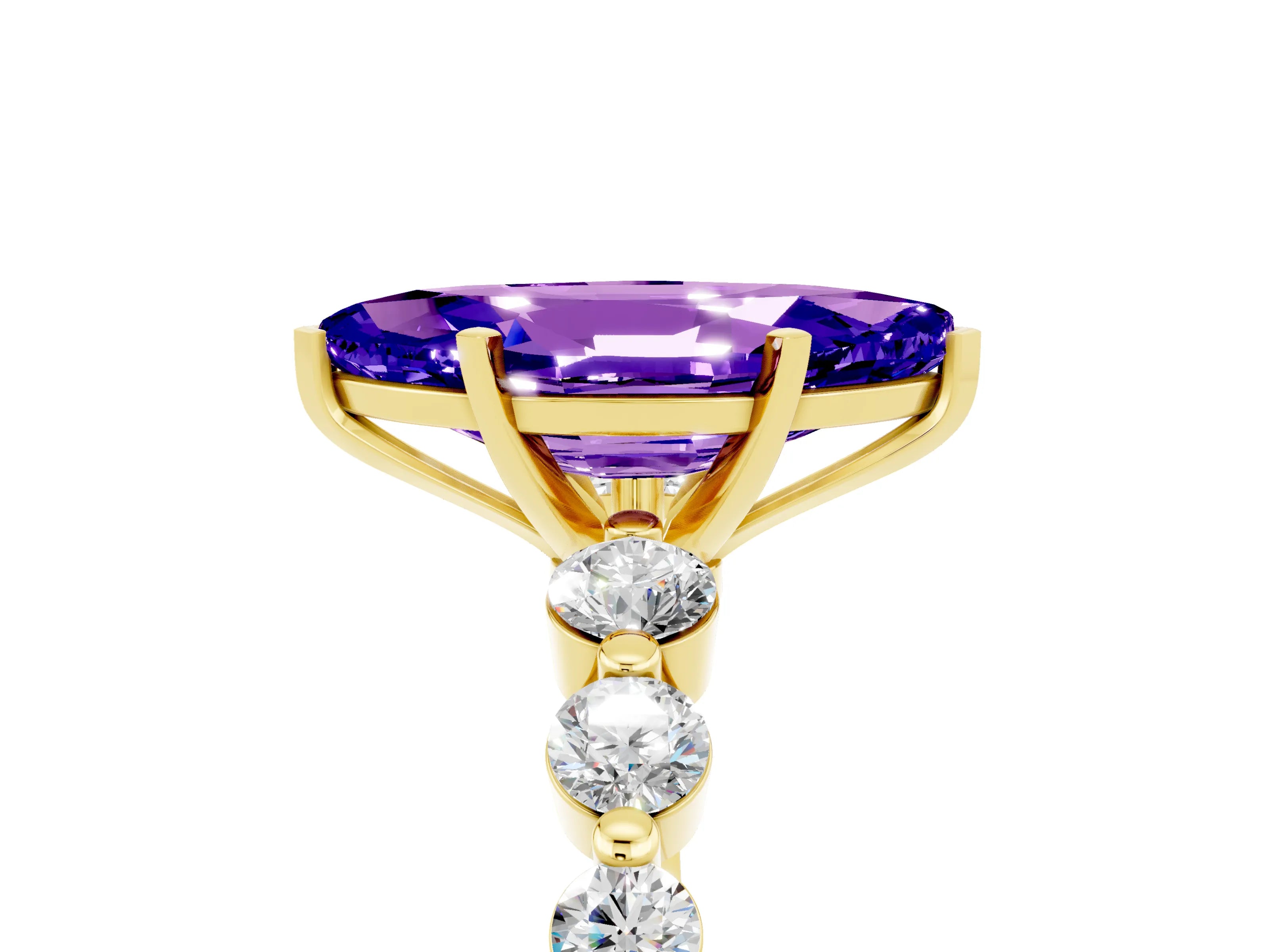 Yellow gold Marquise Cut Solitaire Tanzanite Ring with Pave Band and Four-Prong Setting_5