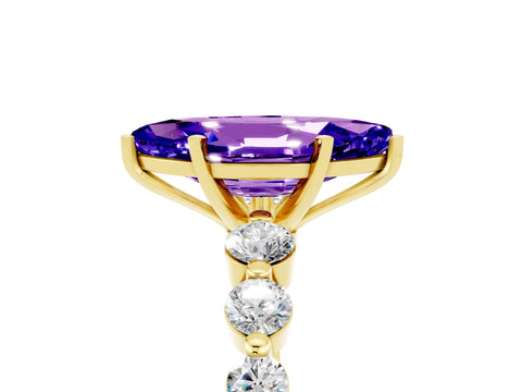 Yellow gold Marquise Cut Solitaire Tanzanite Ring with Pave Band and Four-Prong Setting_5