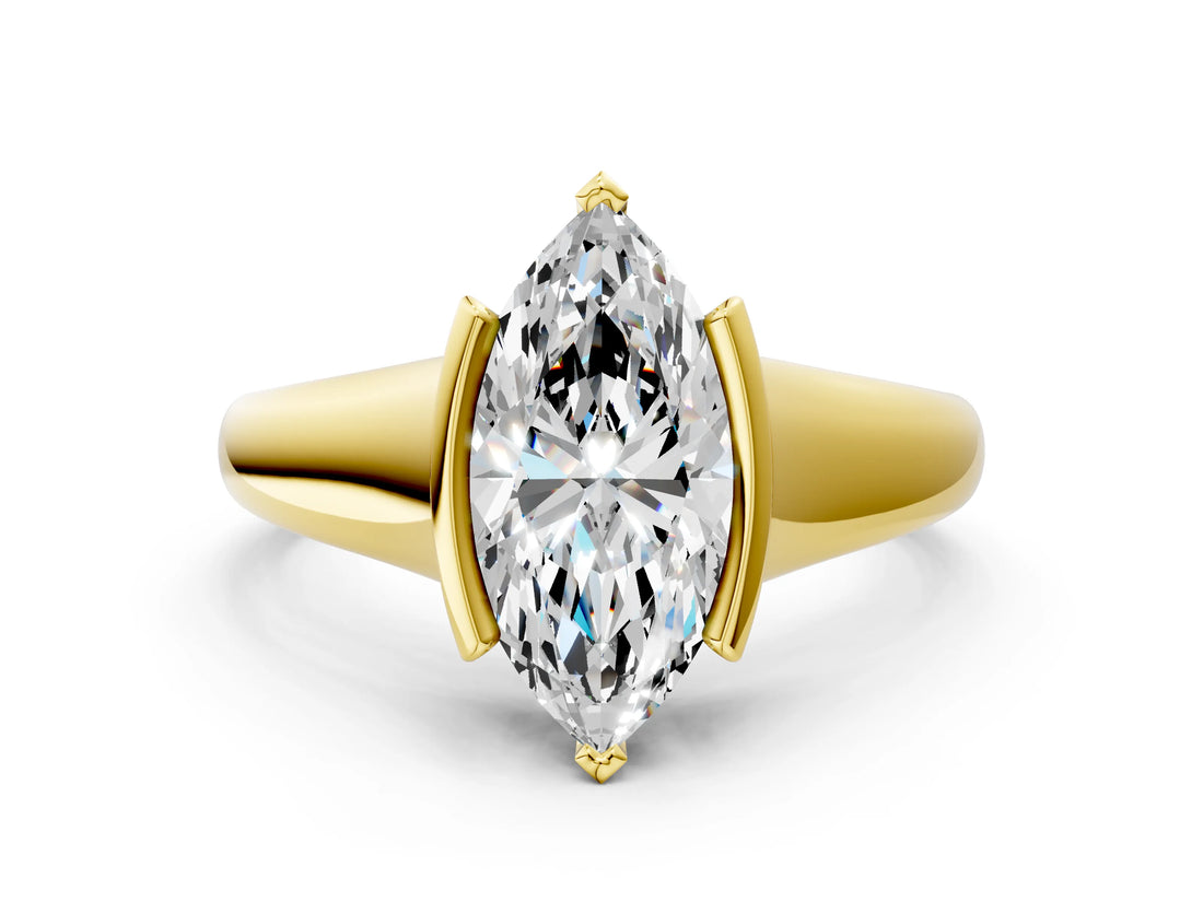 Yellow gold Marquise Cut Solitaire Tension Set Diamond Ring with Split Shank Band_15