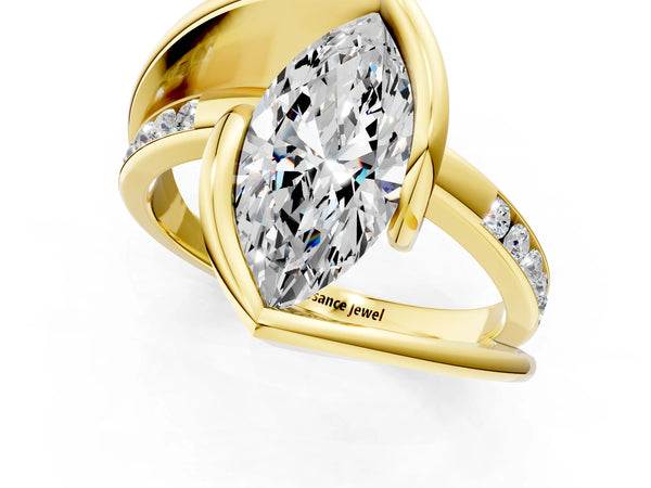Yellow gold Marquise Cut Solitaire Tension-Set Diamond Split Shank Ring