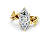 Yellow gold Marquise Cut Solitaire Twist Engagement Ring with Leaf Accents and Prong Setting_15