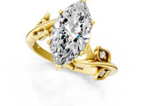 Yellow gold Marquise Cut Solitaire Twist Engagement Ring with Leaf Accents and Prong Setting_16
