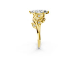 Yellow gold Marquise Cut Solitaire Twist Engagement Ring with Leaf Accents and Prong Setting_17