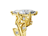 Yellow gold Marquise Cut Solitaire Twist Engagement Ring with Leaf Accents and Prong Setting_20