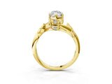 Yellow gold Marquise Cut Solitaire Twist Engagement Ring with Leaf Accents and Prong Setting_6