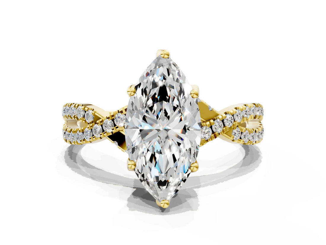 Yellow gold Marquise Cut Solitaire Twist Pave Diamond Engagement Ring with Prong Setting_15