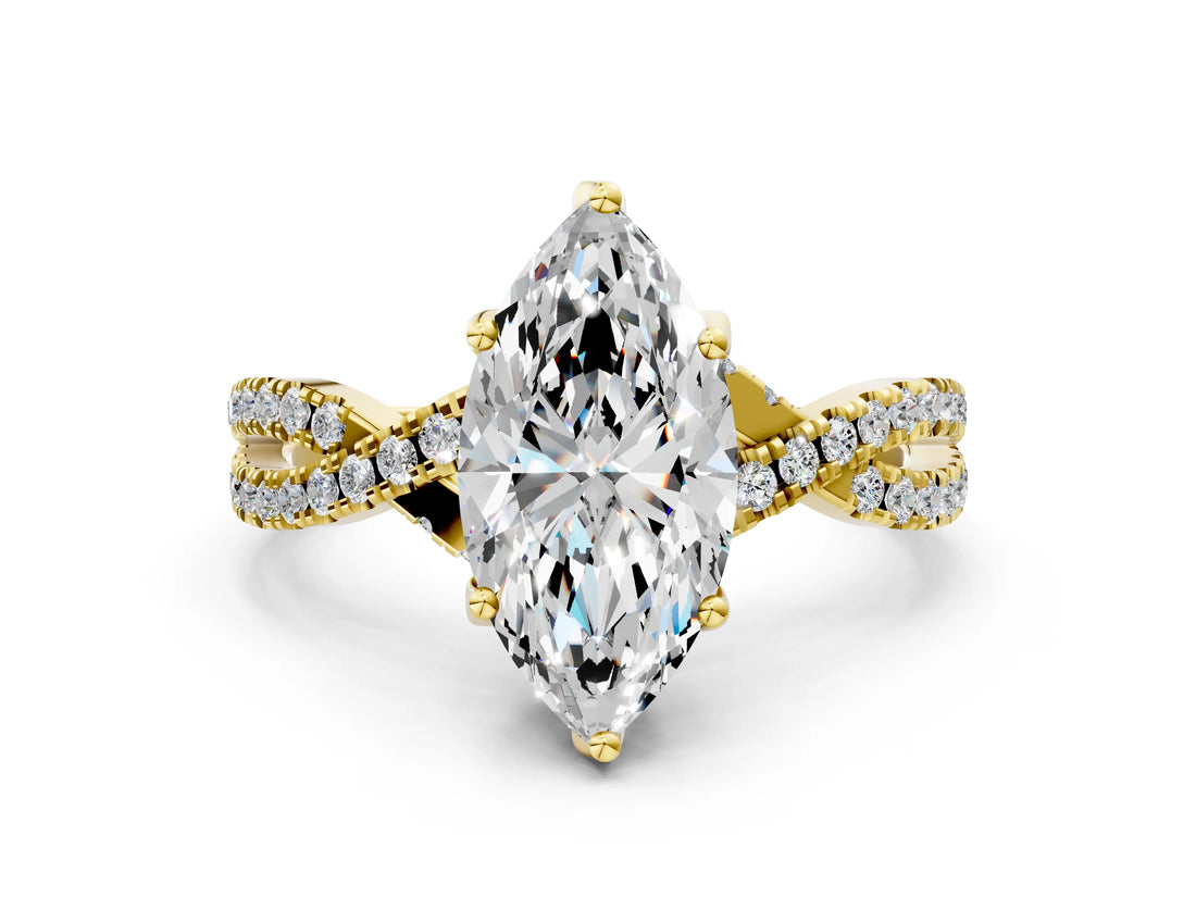 Yellow gold Marquise Cut Solitaire Twist Pave Diamond Engagement Ring with Prong Setting_39
