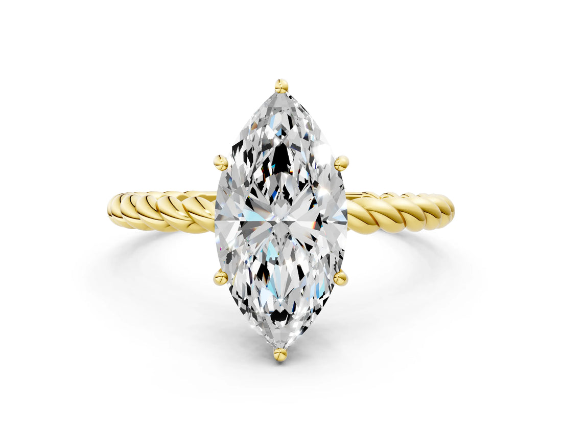 Yellow gold Marquise Cut Solitaire Twisted Band 4-Prong Ring_15