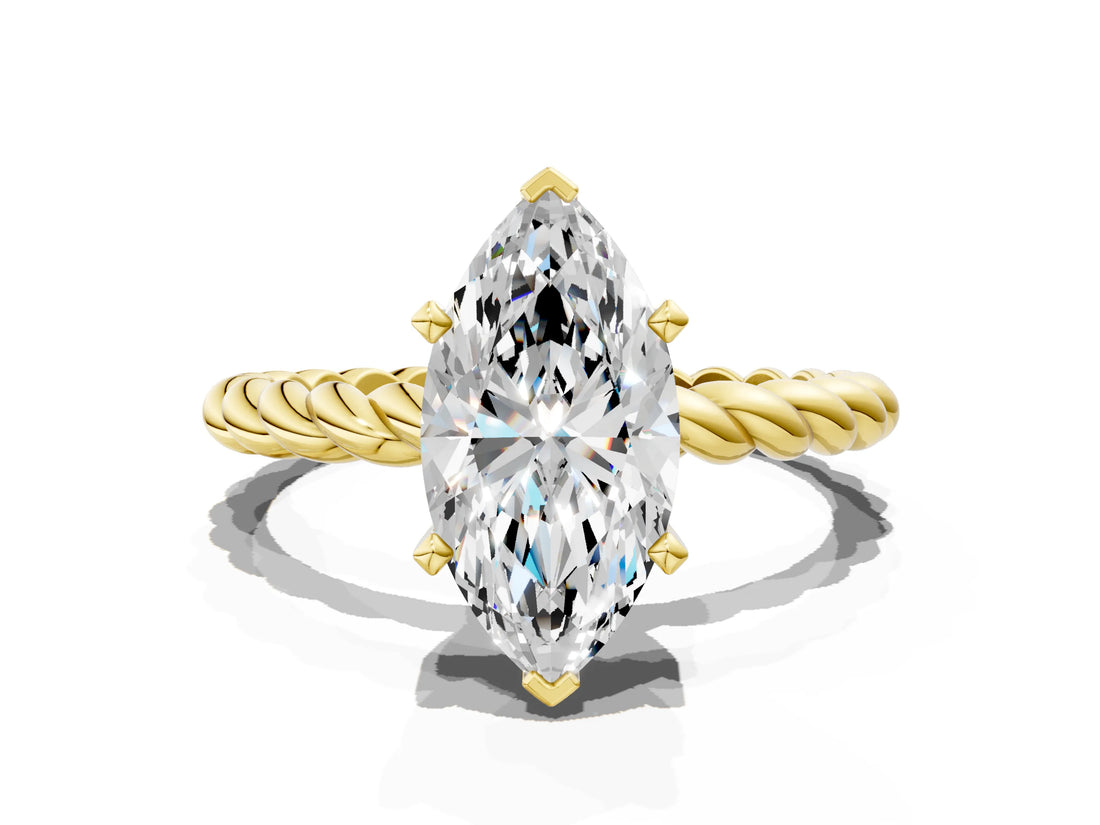 Yellow gold Marquise Cut Solitaire Twisted Band with Four-Prong Setting_119
