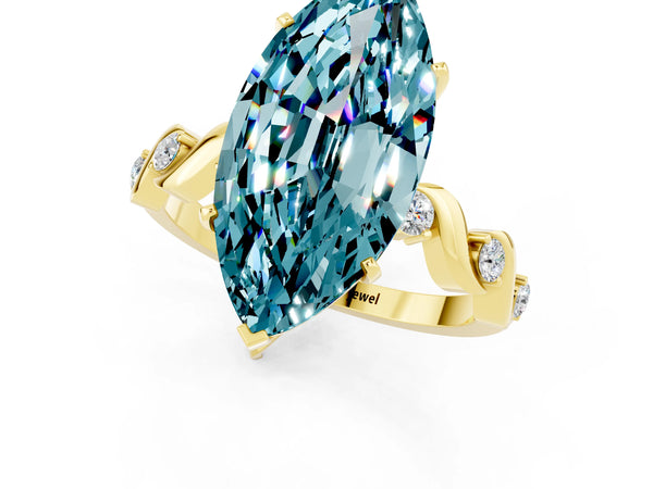 Yellow gold Marquise Cut Solitaire Twisted Band with Prong Setting
