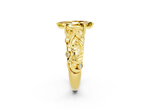 Yellow gold Marquise Cut Solitaire Yellow Sapphire Leaf-Inspired Vine Band Ring with Prong Setting_26