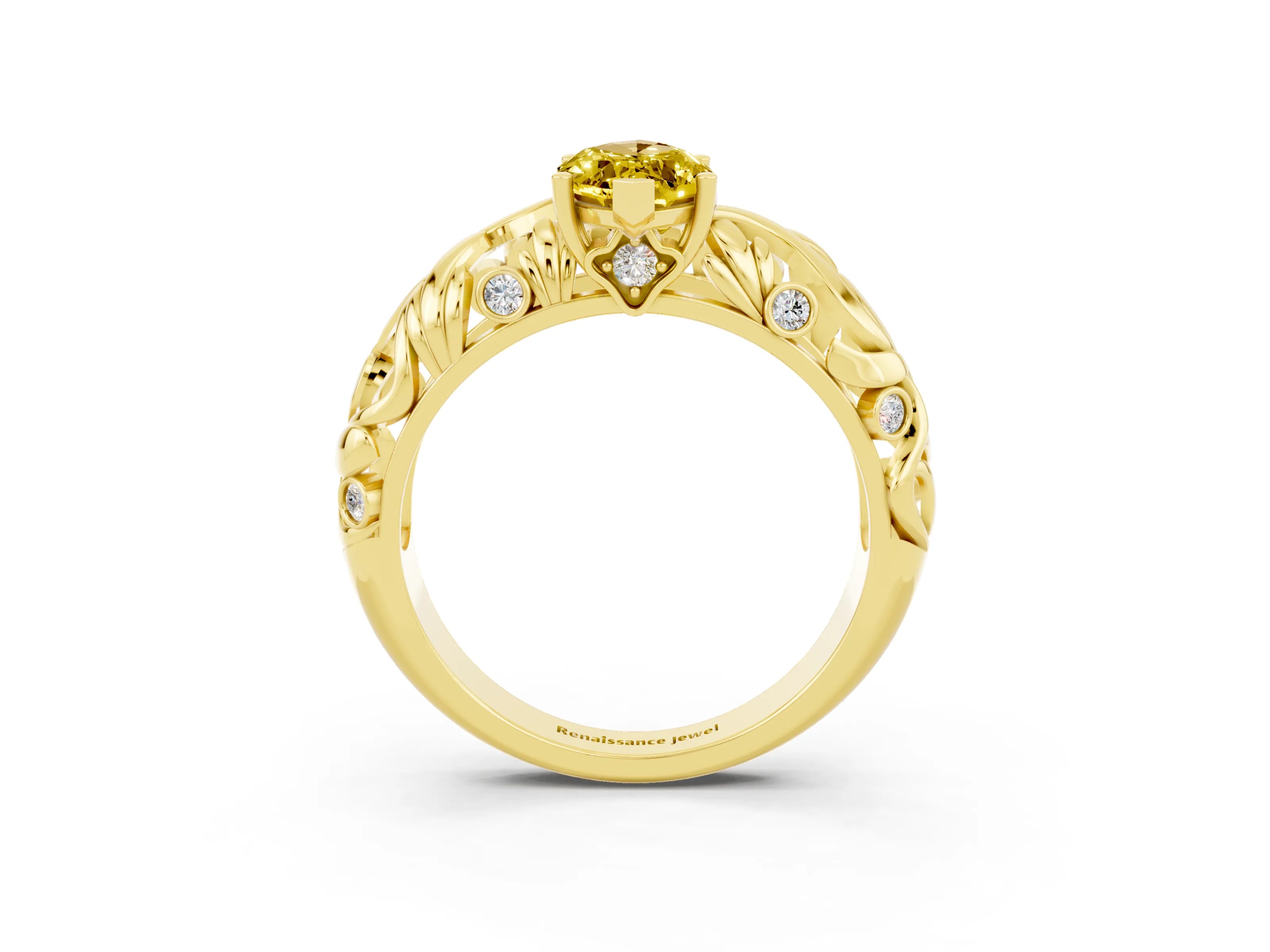 Yellow gold Marquise Cut Solitaire Yellow Sapphire Leaf-Inspired Vine Band Ring with Prong Setting_27