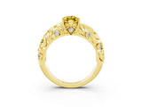 Yellow gold Marquise Cut Solitaire Yellow Sapphire Leaf-Inspired Vine Band Ring with Prong Setting_27