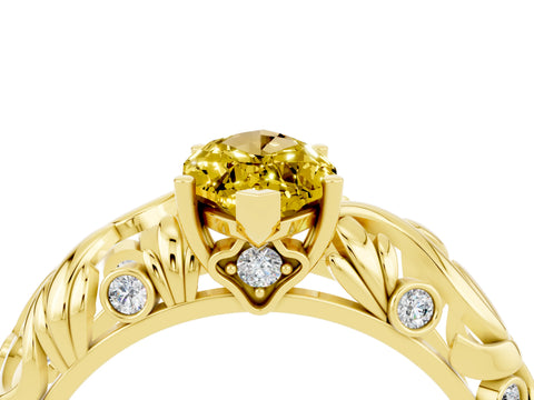 Yellow gold Marquise Cut Solitaire Yellow Sapphire Leaf-Inspired Vine Band Ring with Prong Setting_28