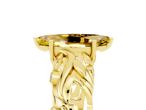 Yellow gold Marquise Cut Solitaire Yellow Sapphire Leaf-Inspired Vine Band Ring with Prong Setting_29