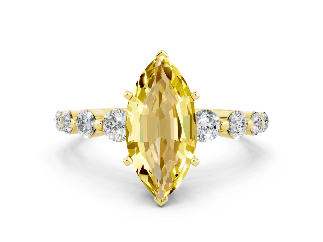 Yellow gold Marquise Cut Solitaire Yellow Sapphire Ring with Pave Band and Four-Prong Setting_24
