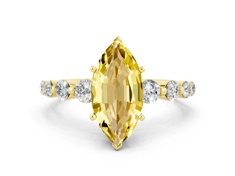 Yellow gold Marquise Cut Solitaire Yellow Sapphire Ring with Pave Band and Four-Prong Setting_24