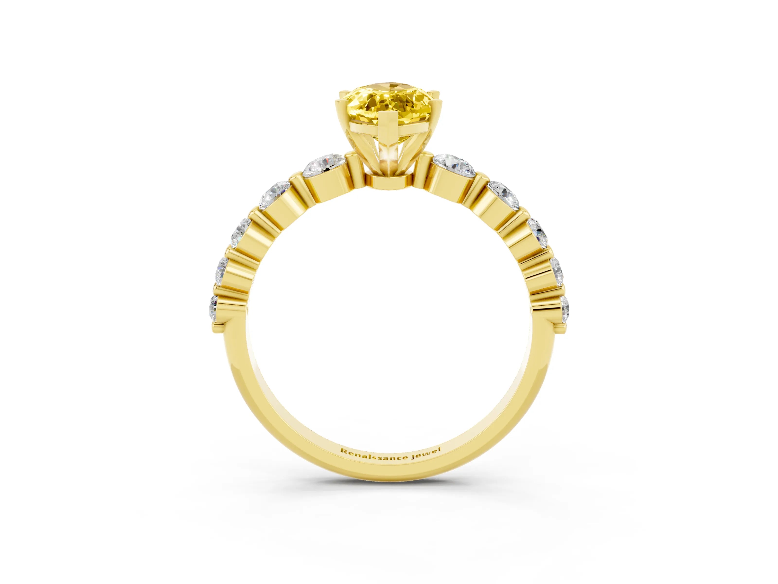 Yellow gold Marquise Cut Solitaire Yellow Sapphire Ring with Pave Band and Four-Prong Setting_27