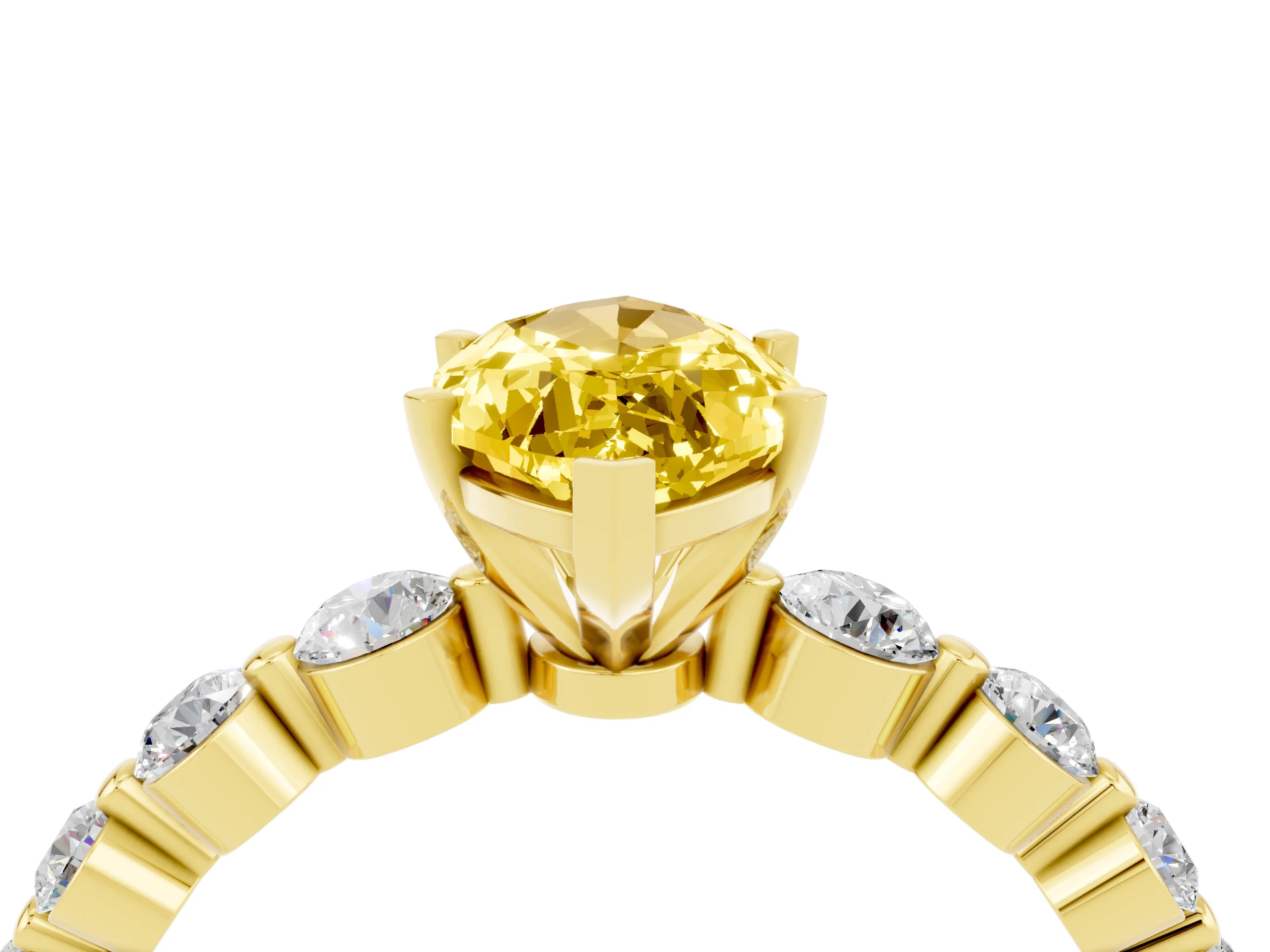 Yellow gold Marquise Cut Solitaire Yellow Sapphire Ring with Pave Band and Four-Prong Setting_28