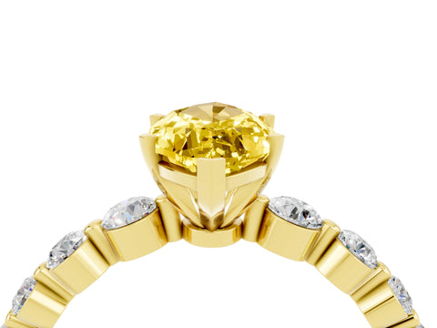 Yellow gold Marquise Cut Solitaire Yellow Sapphire Ring with Pave Band and Four-Prong Setting_28