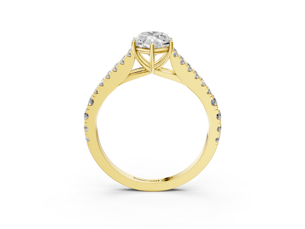 Yellow gold Marquise Cut Split Shank Pave Diamond Engagement Ring with Four-Prong Setting
