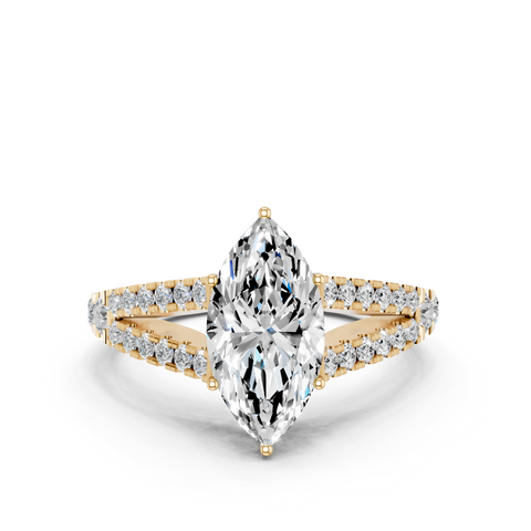 Yellow gold Marquise Cut Split Shank Pave Engagement Ring with Four-Prong Setting_10
