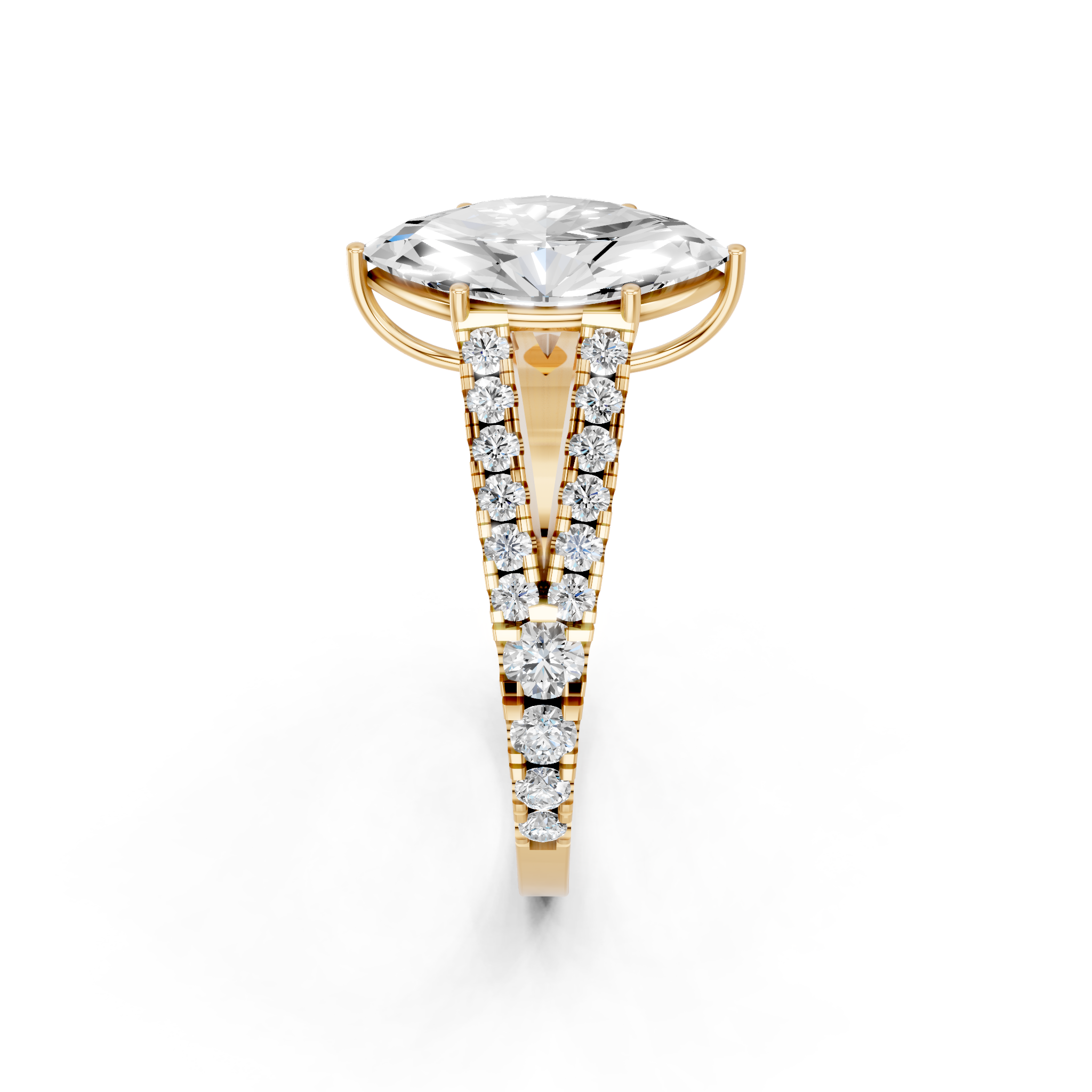 Yellow gold Marquise Cut Split Shank Pave Engagement Ring with Four-Prong Setting_3