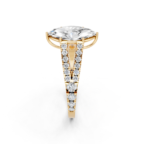 Yellow gold Marquise Cut Split Shank Pave Engagement Ring with Four-Prong Setting_3