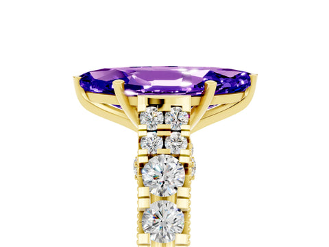 Yellow gold Marquise Cut Tanzanite Classic Solitaire Ring with Pavé Band and Four-Prong Setting_5