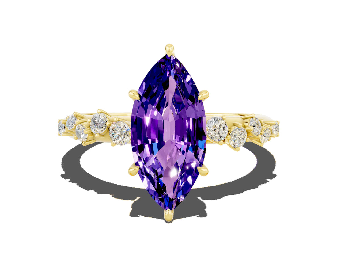 Yellow gold Marquise Cut Tanzanite Cluster Side Stone Solitaire Ring with Prong Setting_24