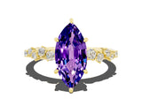 Yellow gold Marquise Cut Tanzanite Cluster Side Stone Solitaire Ring with Prong Setting_24