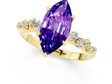 Yellow gold Marquise Cut Tanzanite Cluster Side Stone Solitaire Ring with Prong Setting_25