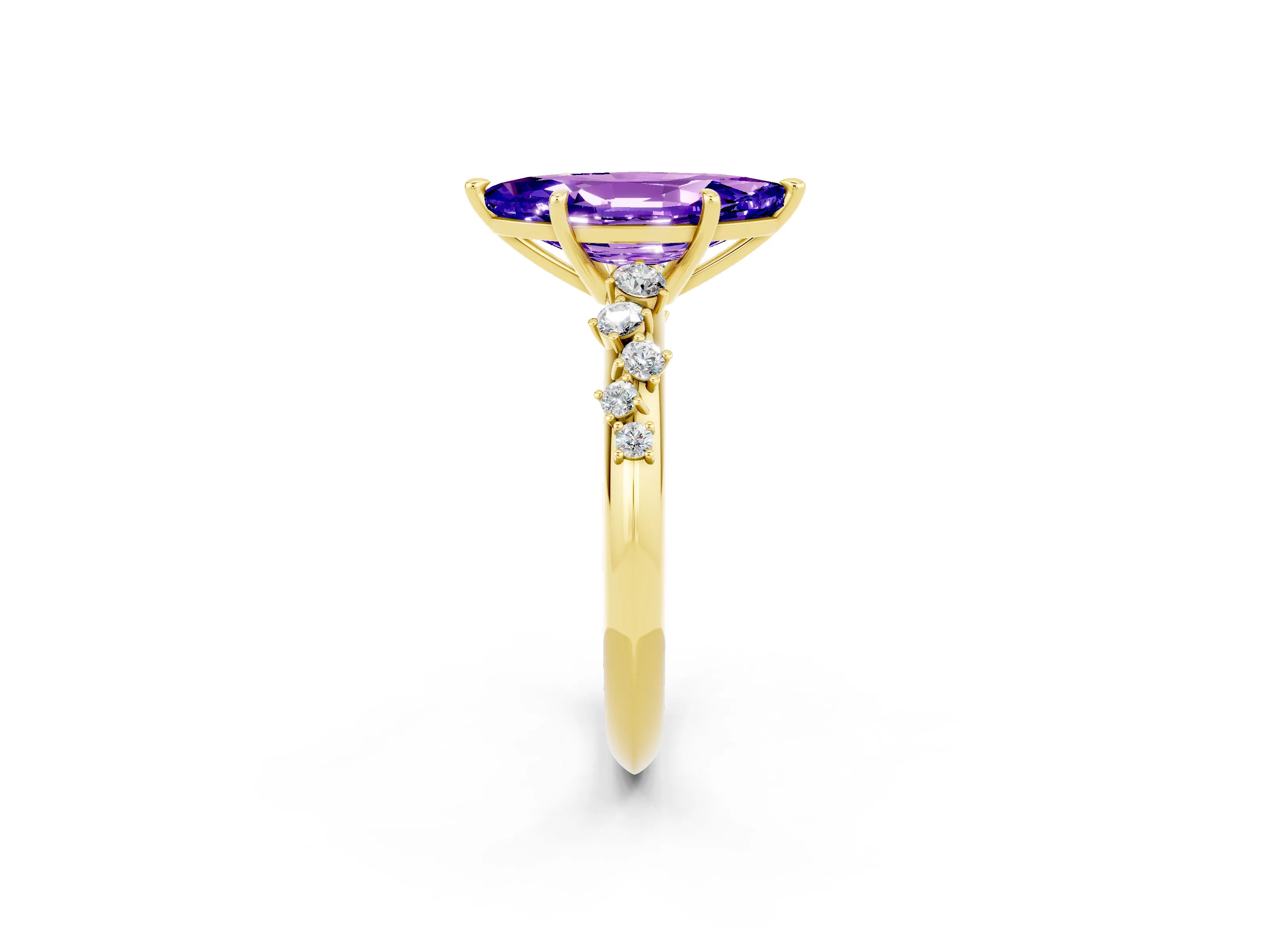 Yellow gold Marquise Cut Tanzanite Cluster Side Stone Solitaire Ring with Prong Setting_26