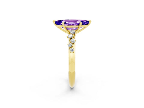 Yellow gold Marquise Cut Tanzanite Cluster Side Stone Solitaire Ring with Prong Setting_26