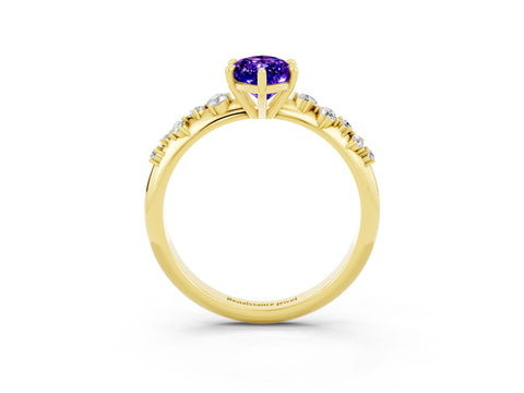 Yellow gold Marquise Cut Tanzanite Cluster Side Stone Solitaire Ring with Prong Setting_27