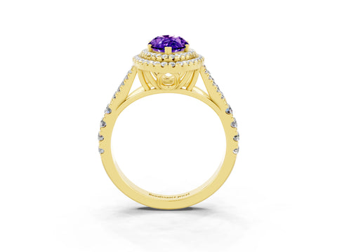 Yellow gold Marquise Cut Tanzanite Double Halo Ring with Split Shank and Prong Setting_15