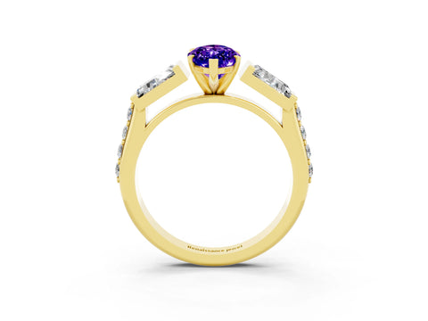 Yellow gold Marquise Cut Tanzanite Engagement Ring with Baguette Side Stones and Channel Set Band_3